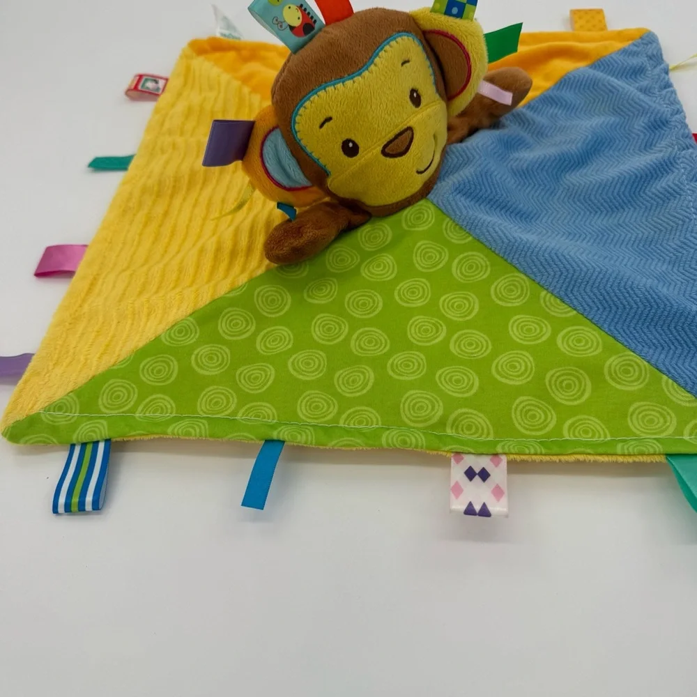 Taggies Patchkin Security Blanket Sensory Plush Multicolor Brown Monkey Toy‎